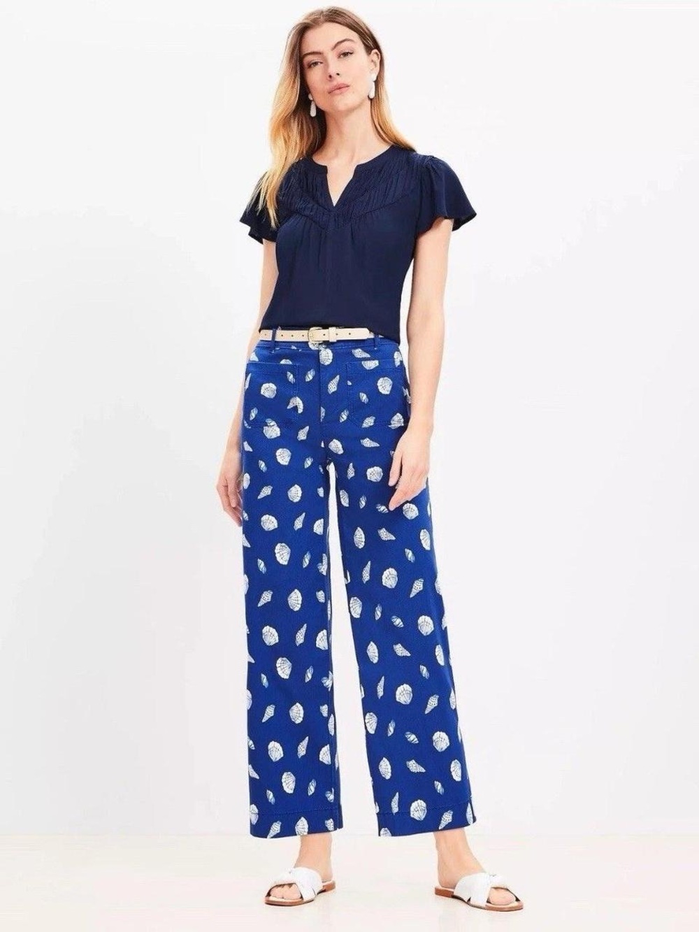 NWT Loft Women’s Palmer Wide-Leg Cropped Pants Size 0 Fine Sapphire Seashells